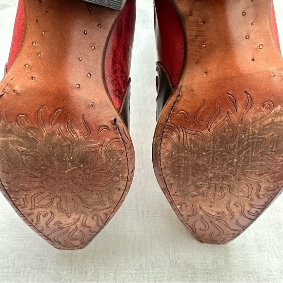 Tony Lama Women’s Red Brown Leather Cowboy Western Snip Toe Boots Size 9.5 - Picture 10 of 14